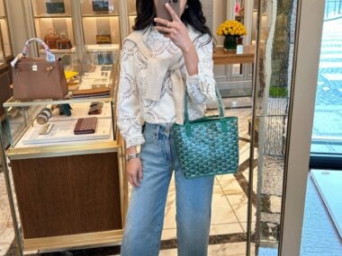 paris outfit sezane lace top goyard anjou mini bag flagship prices 2024